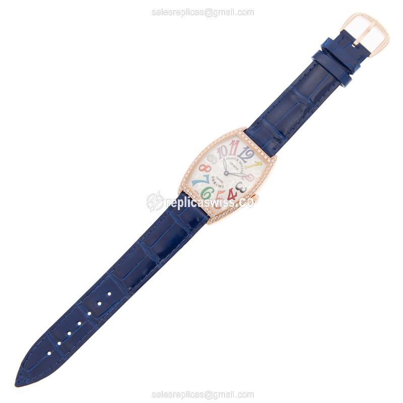 Franck Muller 2852 B QZ COL DRM D 1R CINTREE CURVEX - Quartz - 18kt Rose Gold Case - White Dial - Blue Alligator Strap - View 2