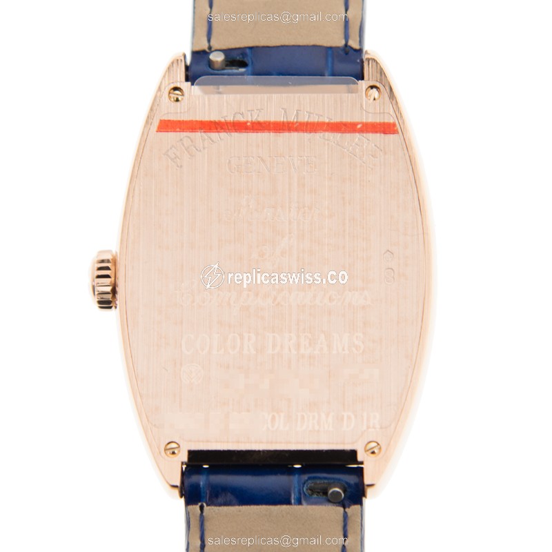 Franck Muller 2852 B QZ COL DRM D 1R CINTREE CURVEX - Quartz - 18kt Rose Gold Case - White Dial - Blue Alligator Strap - View 3
