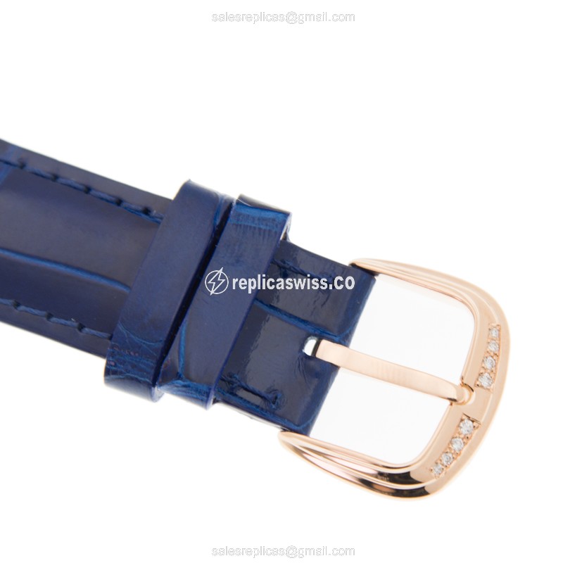 Franck Muller 2852 B QZ COL DRM D 1R CINTREE CURVEX - Quartz - 18kt Rose Gold Case - White Dial - Blue Alligator Strap - View 4