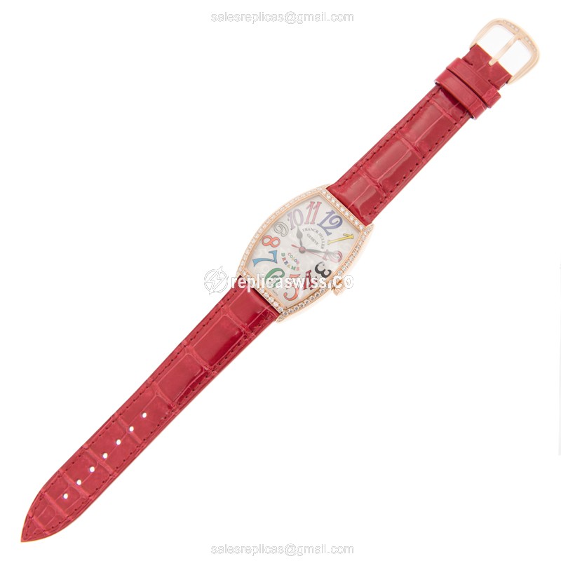 Franck Muller 5850 M SC COL DRM D 1R 5N Replica - Automatic - 18kt Rose Gold Case - White Dial - Alligator Red Strap - View 2