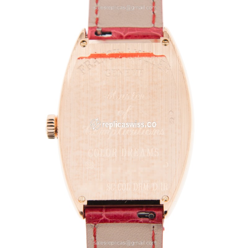 Franck Muller 5850 M SC COL DRM D 1R 5N Replica - Automatic - 18kt Rose Gold Case - White Dial - Alligator Red Strap - View 3