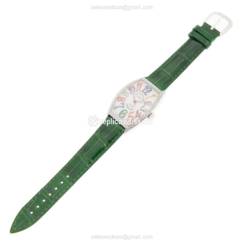 Franck Muller 5850 M SC COL DRM D 1R AC CINTREE CURVEX Replica - Automatic - Stainless Steel Case - White Dial on Green Alligator Strap - View 2