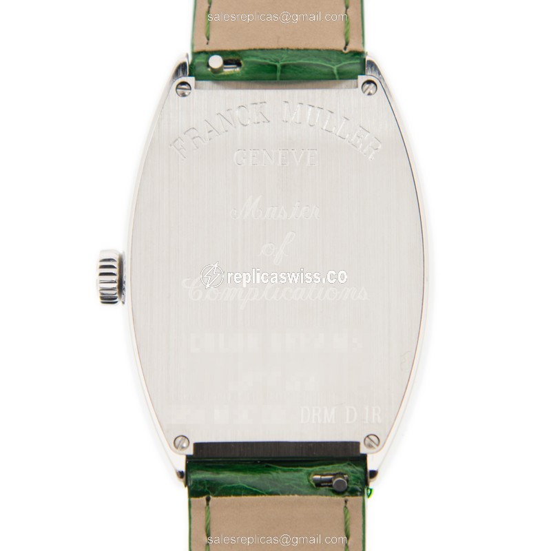 Franck Muller 5850 M SC COL DRM D 1R AC CINTREE CURVEX Replica - Automatic - Stainless Steel Case - White Dial on Green Alligator Strap - View 3