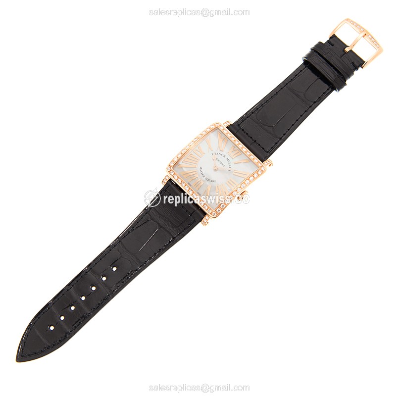 Franck Muller Master Square Replica - Quartz - 18kt Rose Gold - Diamond Bezel - White Dial - View 2
