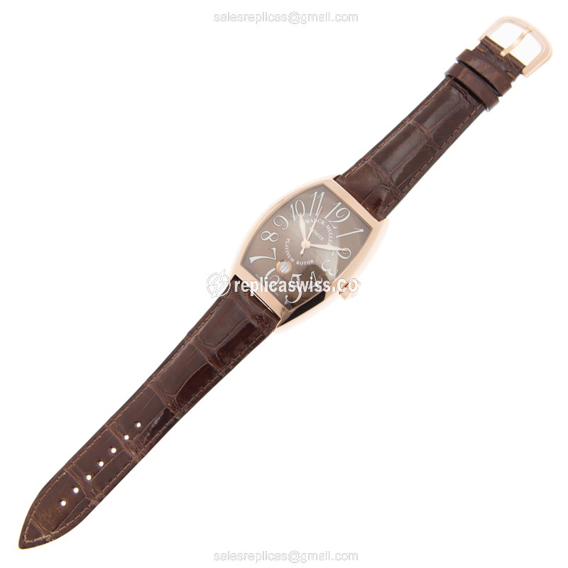 Franck Muller 8880 B SC DT AC Replica - Automatic - 18kt Rose Gold - Brown Dial, Alligator Strap - View 2