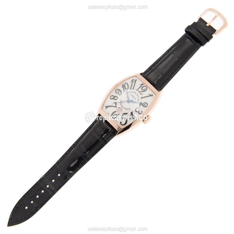 Franck Muller 8880 B SC DT 5N VINTAGE - Automatic 18kt Rose Gold - White Dial - Black Alligator Buckle - View 2