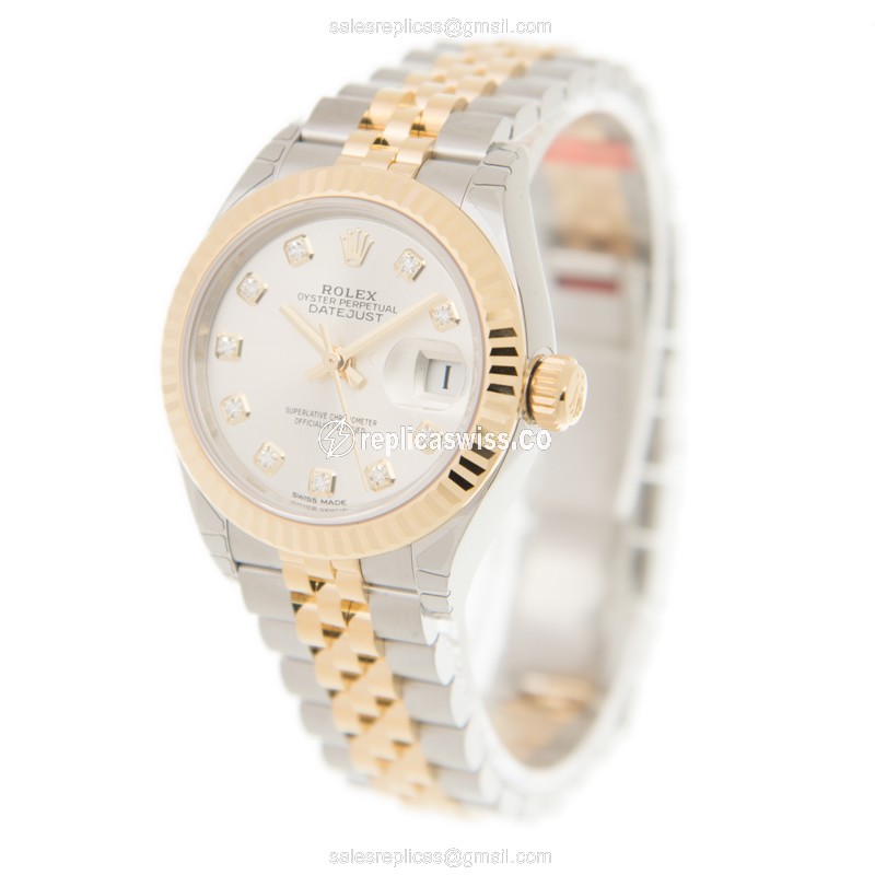 Rolex Lady Datejust Replica - Automatic - 18kt Gold & Steel - Silver Dial - Gold Strap - View 3