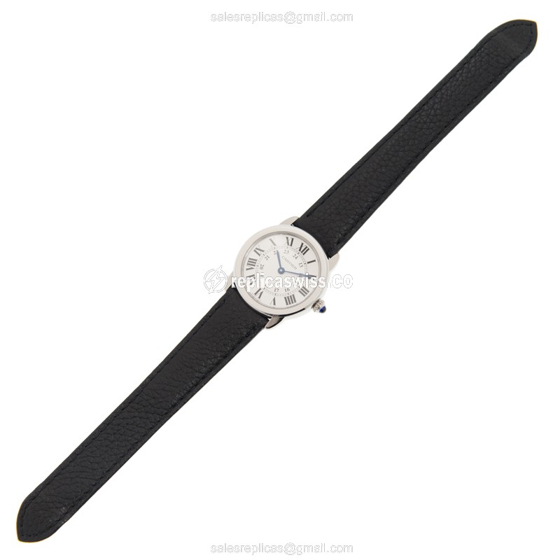 Cartier RONDE SOLO Quartz Steel Case - Silver Dial - Black Cowhide Strap - View 2