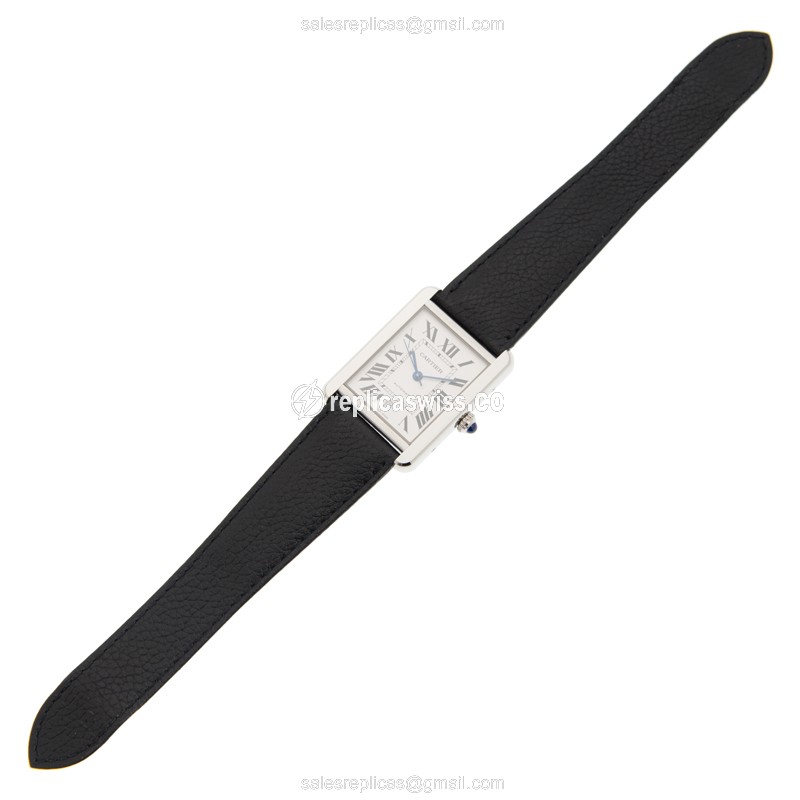Cartier WSTA0029 TANK Automatic - Stainless Steel - White Dial - Black Alligator Strap - View 2