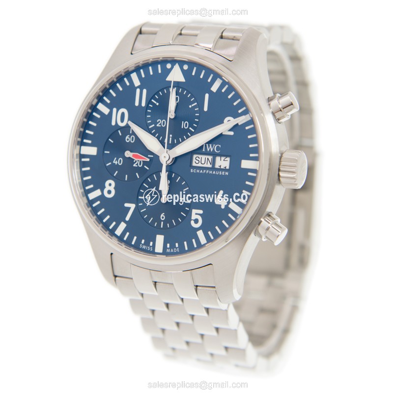 IWC PILOTS Replica - Automatic - Steel Case - Blue Dial - Silver Steel Band - View 3