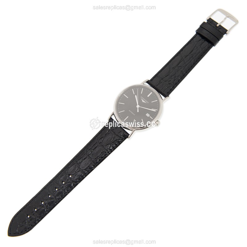 Longines L4.921.4.52.2 Replica - Automatic - Stainless Steel - Black Dial on Black Alligator Strap - View 2