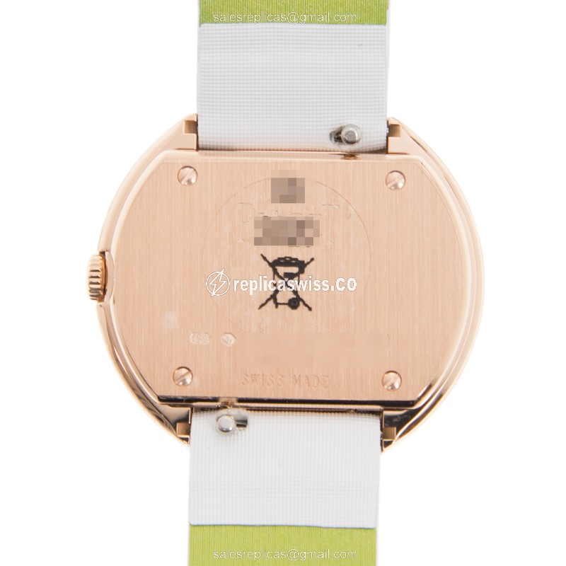 Piaget POSSESSION Replica - Quartz - 18kt Rose Gold - Diamond Bezel - Silver Dial - White Fabric Strap - View 3