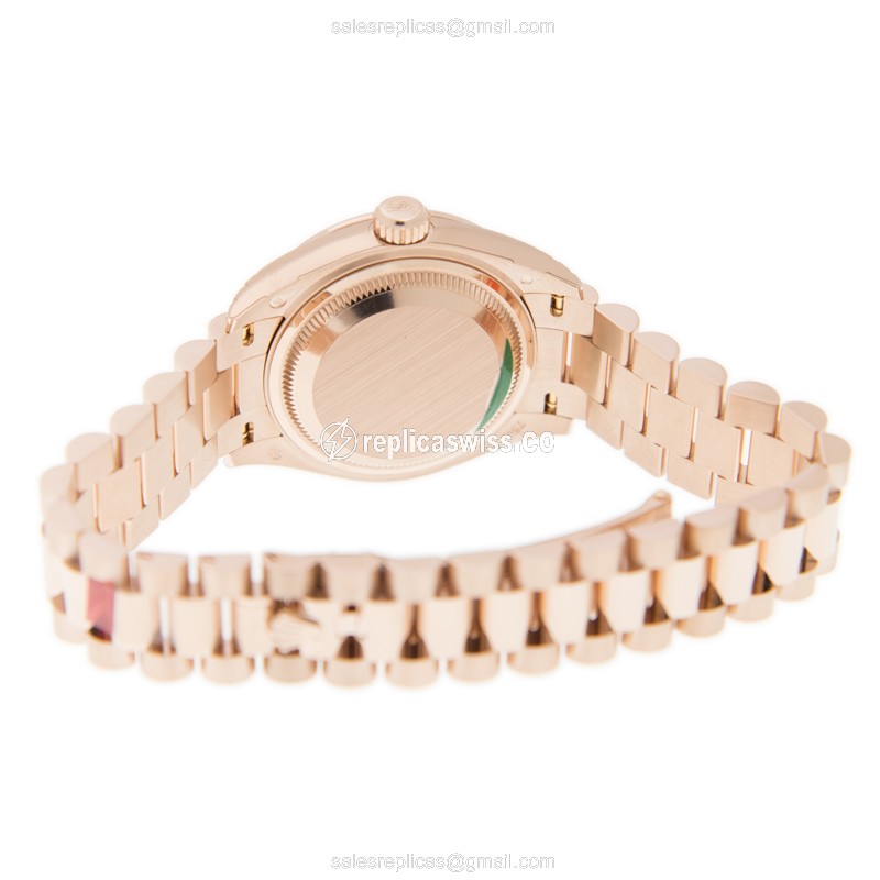 Rolex Lady Datejust Replica - Automatic - 18kt Rose Gold Case - Brown Dial on Gold Strap - View 4
