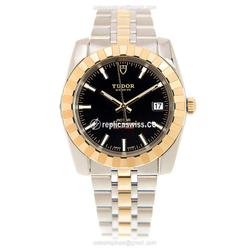 Tudor CLASSIC Replica - Automatic - 18kt Gold Steel - Black - View 2