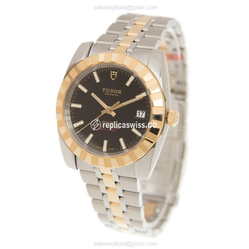 Tudor CLASSIC Replica - Automatic - 18kt Gold Steel - Black - View 3