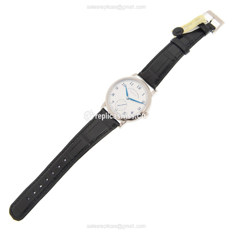 A. Lange & Sohne 235.026 1815 Chrono - Auto - 18kt White Gold - White Dial - Black Alligator Buckle - View 2