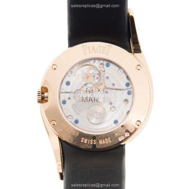 Piaget Limelight Replica - Manual - 18kt Rose Gold - Diamonds - White Dial - Buckle Clasp - Black Satin Strap - View 3