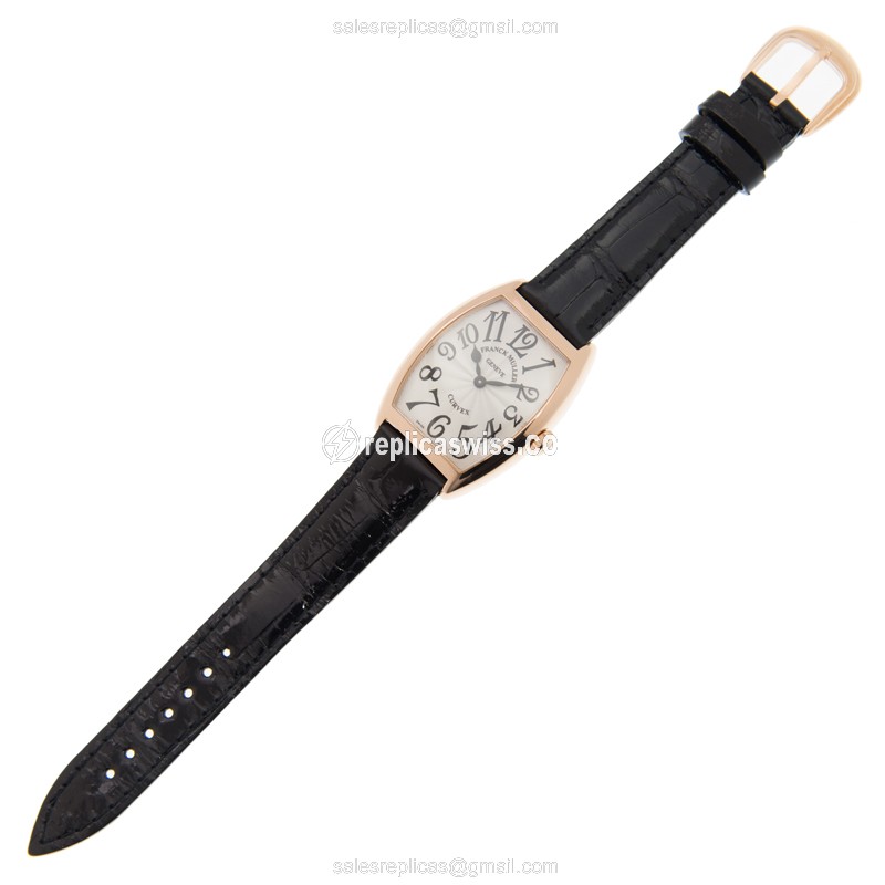 Franck Muller CINTREE CURVEX Quartz - Rose Gold - Silver Dial, Alligator Black Strap - View 2