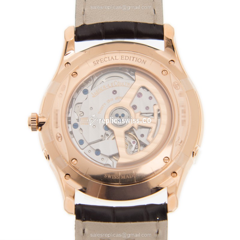 Jaeger-Lecoultre Q136255J Replica - Ultra Thin - Automatic - 18kt Rose Gold - Black Dial - Brown Alligator Strap - View 3