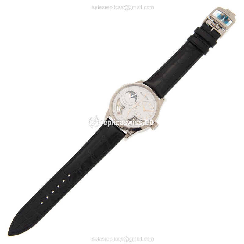 Jaeger-Lecoultre DUOMETRE Replica - Manual - 18kt White Gold - White Dial - Black Alligator Strap - View 2