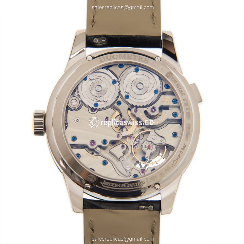 Jaeger-Lecoultre DUOMETRE Replica - Manual - 18kt White Gold - White Dial - Black Alligator Strap - View 3