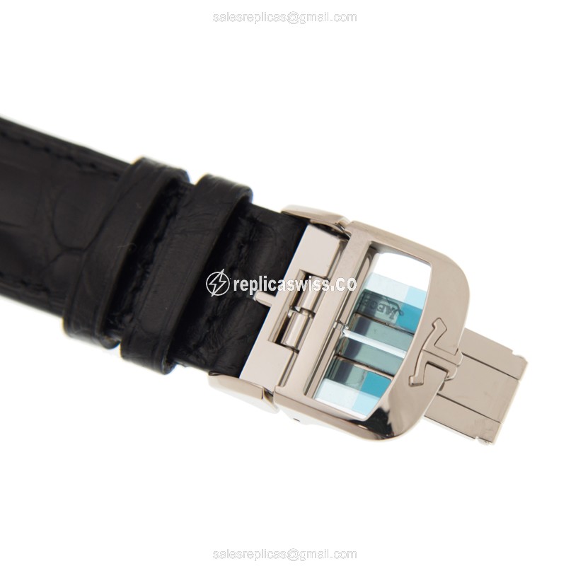 Jaeger-Lecoultre DUOMETRE Replica - Manual - 18kt White Gold - White Dial - Black Alligator Strap - View 4