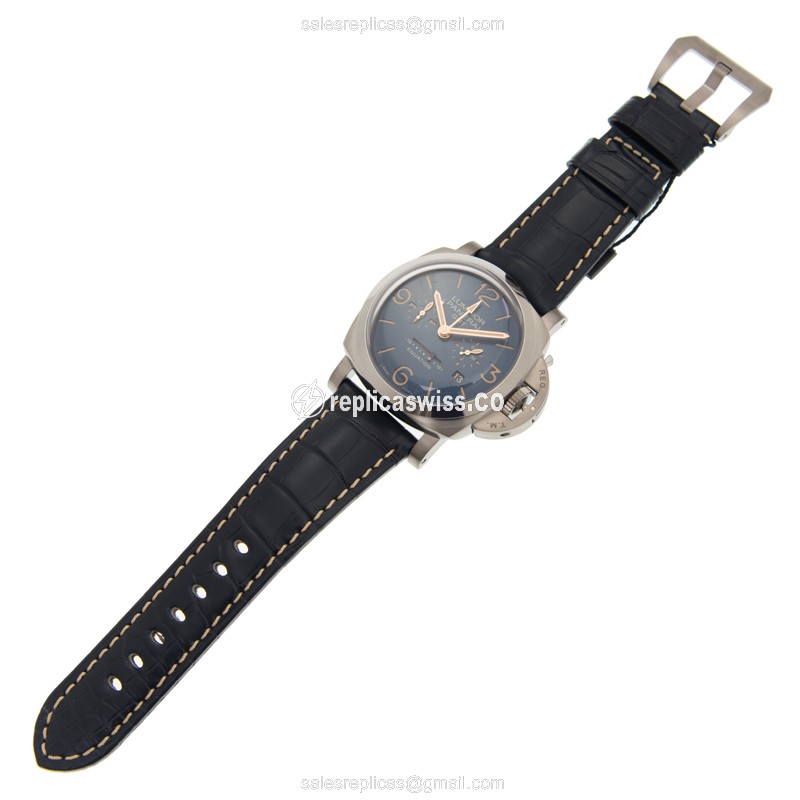 Panerai PAM00670 LUMINOR - Manual Wind - Titanium Case - Blue Dial - Blue Alligator Strap - View 2