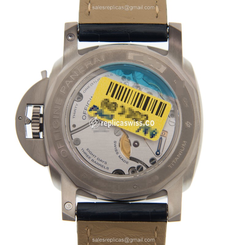 Panerai PAM00670 LUMINOR - Manual Wind - Titanium Case - Blue Dial - Blue Alligator Strap - View 3