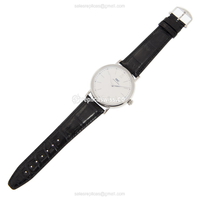 IWC Portofino Replica - Manual - Stainless Steel - White Dial - Black Alligator Strap - Sapphire Crystal - View 2