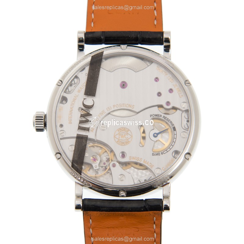 IWC Portofino Replica - Manual - Stainless Steel - White Dial - Black Alligator Strap - Sapphire Crystal - View 3
