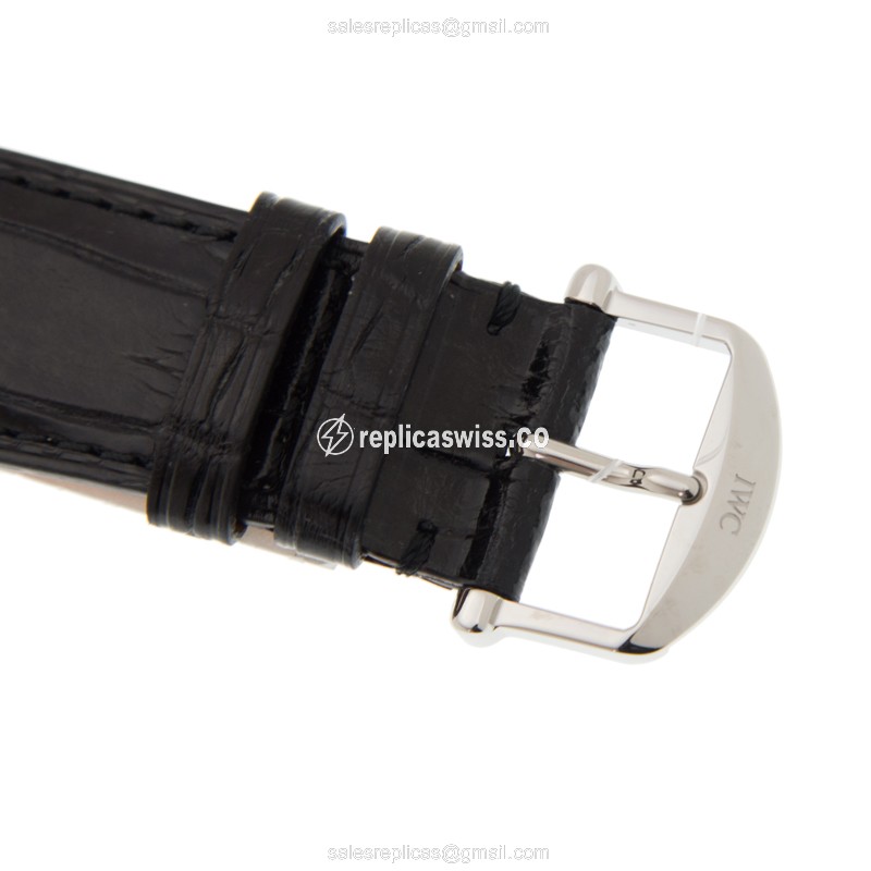 IWC Portofino Replica - Manual - Stainless Steel - White Dial - Black Alligator Strap - Sapphire Crystal - View 4