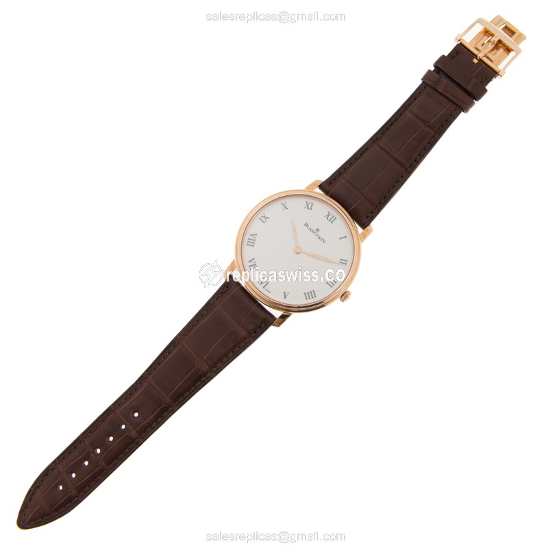 Blancpain Villeret Replica - Manual - 18kt Rose Gold - White Dial - Brown Alligator Strap - View 2