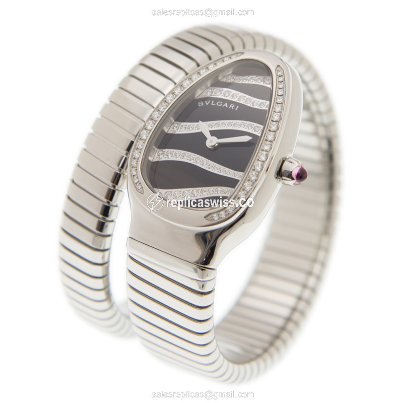 Bulgari Serpenti Replica - Quartz - Black Dial - Steel Case - Silver Strap - Sapphire Crystal - View 3