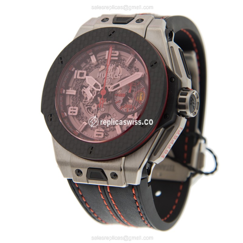Hublot BIG BANG Replica - Automatic - Titanium Case - Red Dial - Black Rubber Strap - View 3