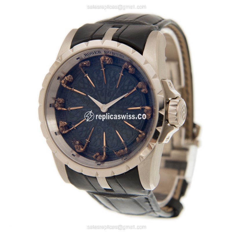Roger Dubuis DBEX0495 EXCALIBUR - Automatic 18kt Gold - Black Dial - Alligator Black Strap - View 3