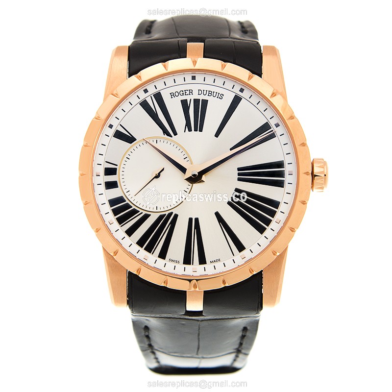 Roger Dubuis RDDBEX0351 EXCALIBUR - Automatic 18kt Rose Gold - Silver Dial - Black Alligator Strap - View 2
