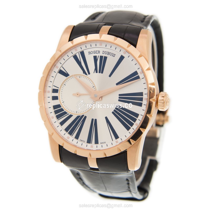 Roger Dubuis RDDBEX0351 EXCALIBUR - Automatic 18kt Rose Gold - Silver Dial - Black Alligator Strap - View 3