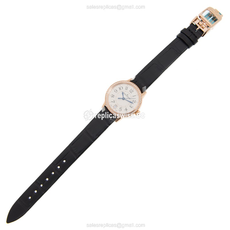 Jaeger-Lecoultre RENDEZ VOUS Replica - Automatic 18kt Rose Gold - Silver Dial - Black Leather Strap - View 2