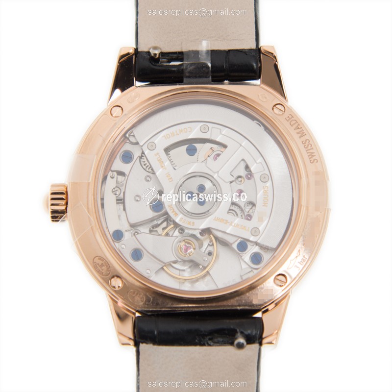 Jaeger-Lecoultre RENDEZ VOUS Replica - Automatic 18kt Rose Gold - Silver Dial - Black Leather Strap - View 3