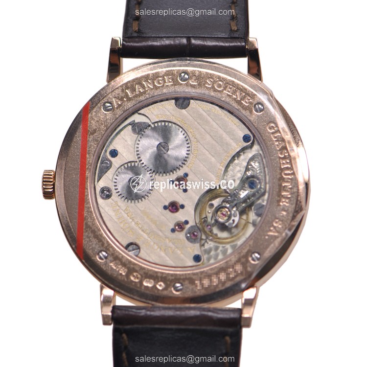 A. Lange & Söhne SAXONIA Manual Wind - 18kt Rose Gold - White Dial - Brown Alligator Strap - Buckle Clasp - View 3