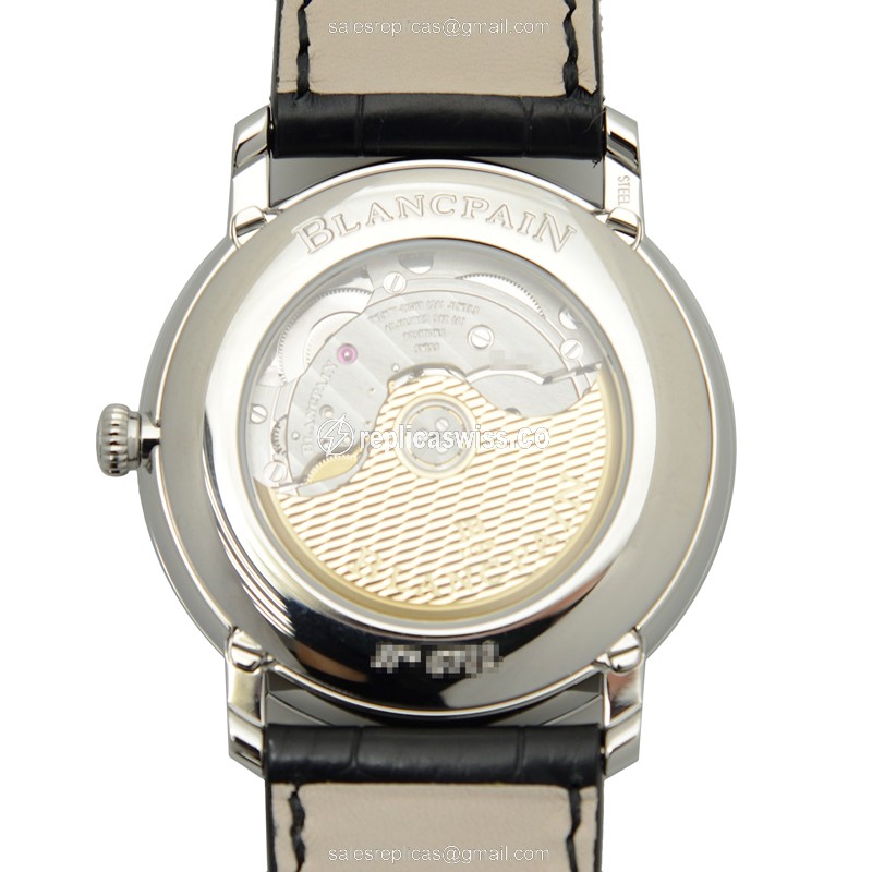 Blancpain Villeret 6654-1113-55B Replica - Automatic - Steel - Gray Dial - Black Alligator Strap - View 3