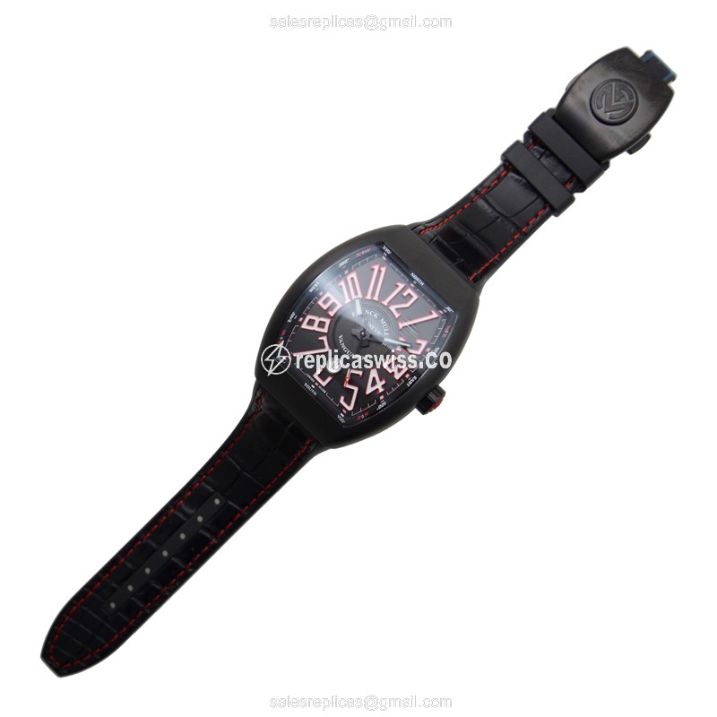 Franck Muller V45 SC DT TT NR BR.ER WT Vanguard - Automatic Titanium Case - Black Dial on Black Alligator Strap - View 2