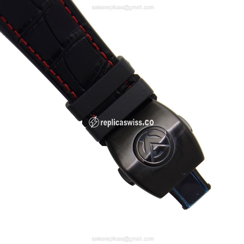Franck Muller V45 SC DT TT NR BR.ER WT Vanguard - Automatic Titanium Case - Black Dial on Black Alligator Strap - View 4