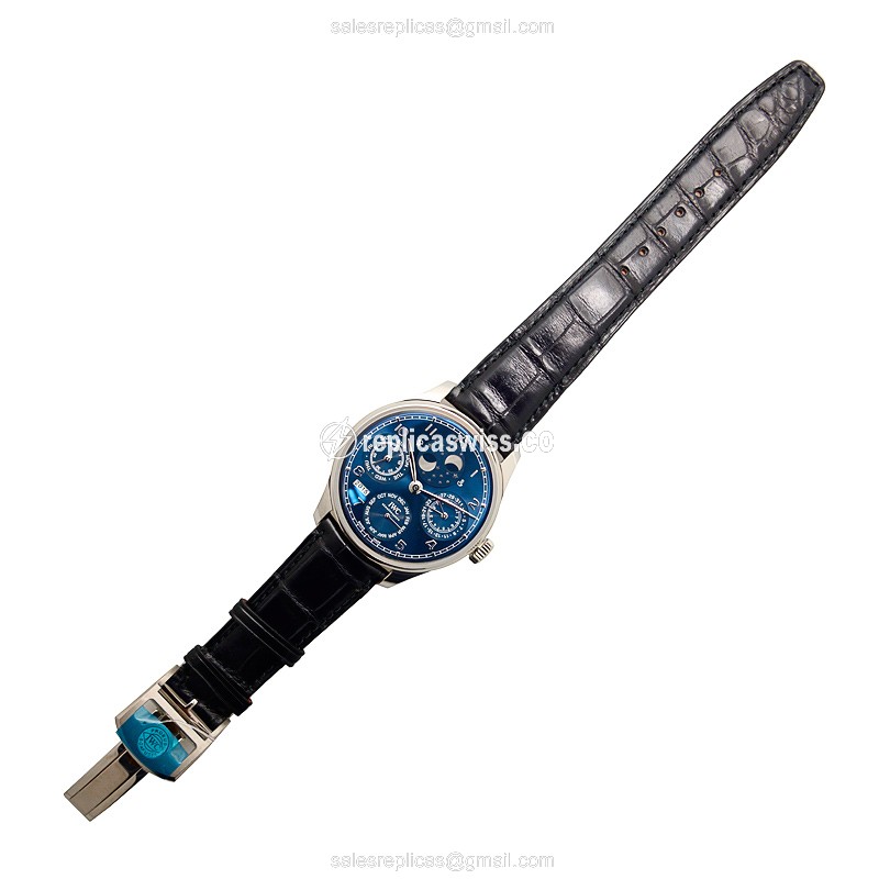 IWC Portuguese Replica - Automatic - 18kt White Gold - Blue Dial - Black Alligator Strap - View 2