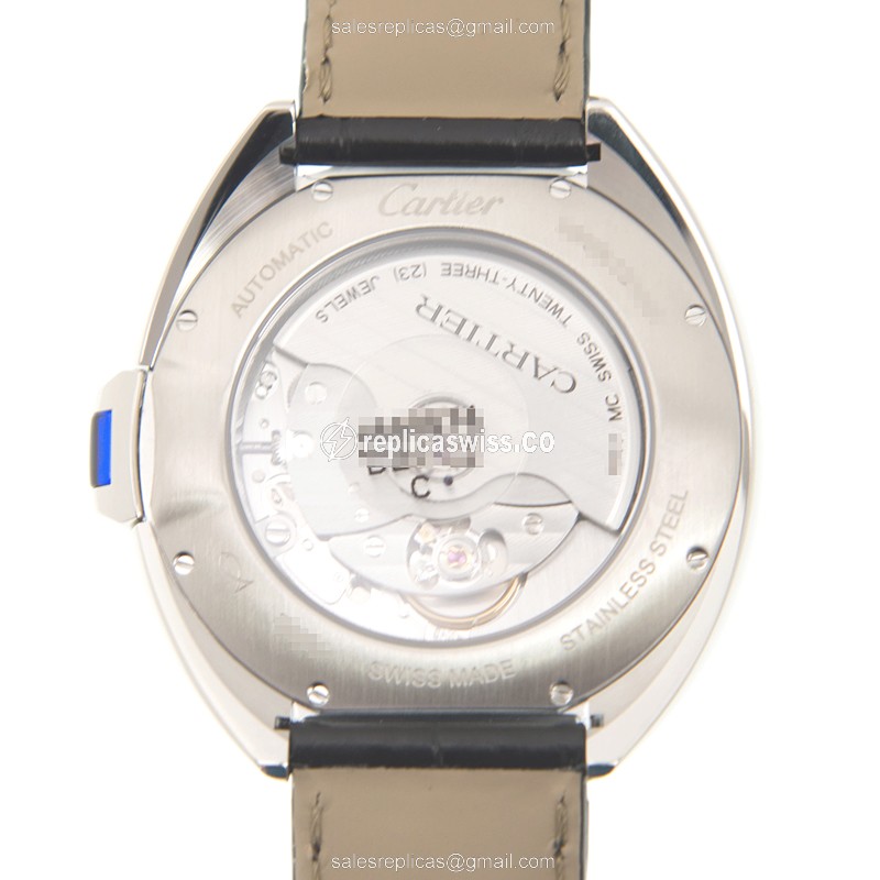 Cartier WSCL0018 Replica - Automatic - Stainless Steel - Silver Dial - Alligator Strap - View 3