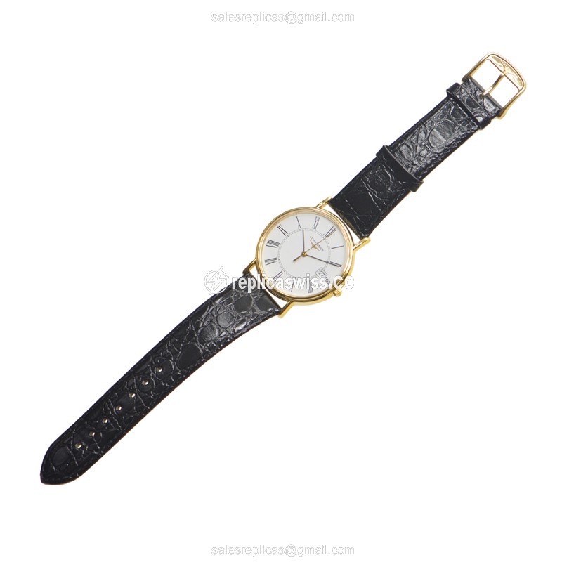 Longines Presence Replica - Quartz - 18kt Rose Gold Case - White Dial - Leather Strap - View 2