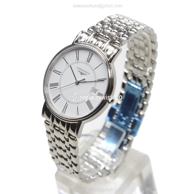 Longines Presence Replica - Quartz - Stainless Steel Case - White Dial, Silver Clasp, Steel Strap - View 3