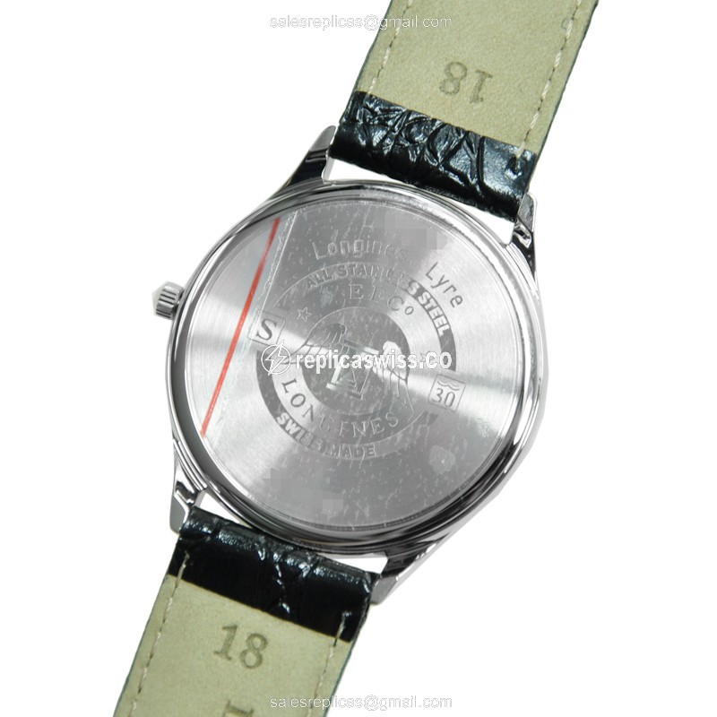 Longines Lyre Replica - Quartz - Steel Case - White Dial - Leather Black Strap - View 3