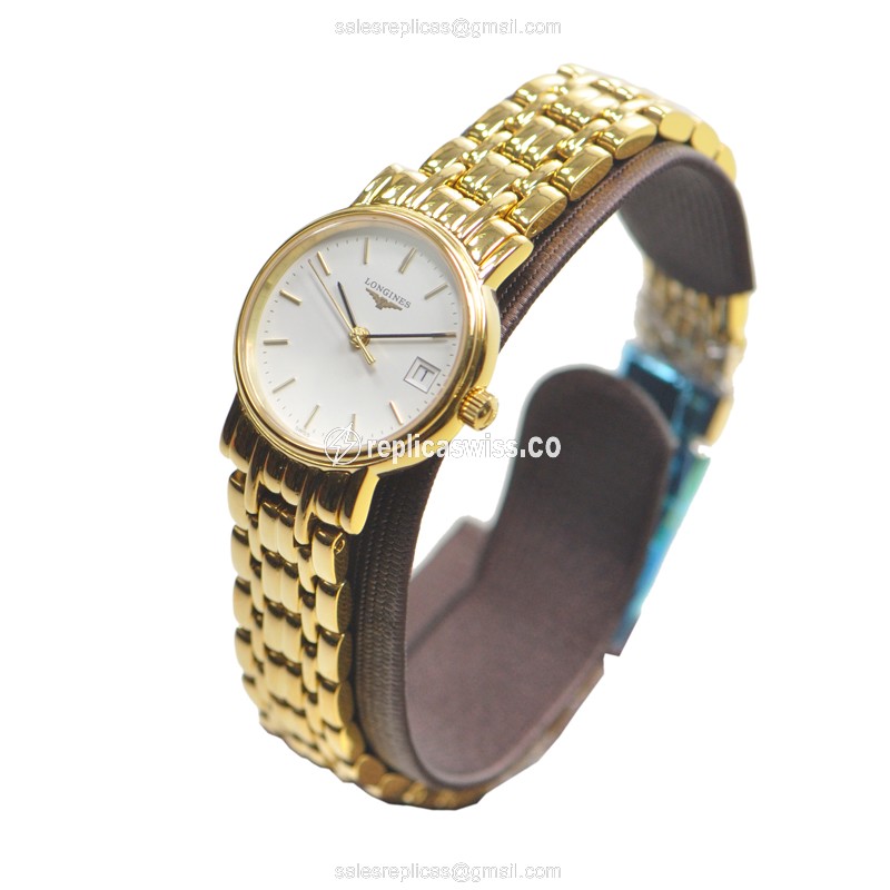 Longines PRESENCE Replica - Quartz - Gold-Plated Case - White Dial - View 3
