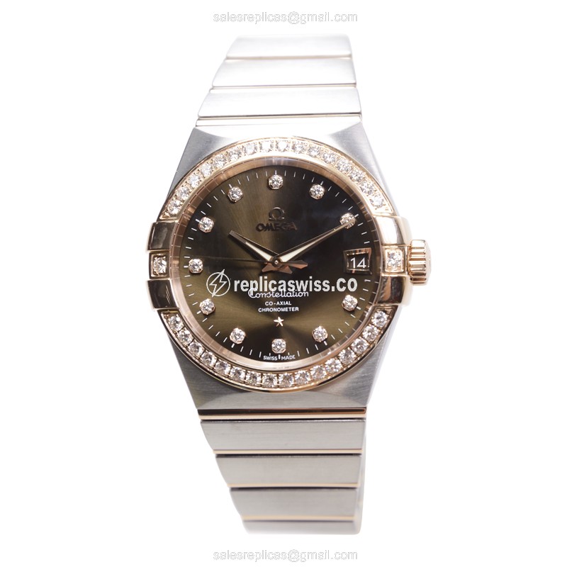 Omega Constellation Replica - 18kt Rose Gold - Automatic - Diamond Dial - Silver Clasp - View 2